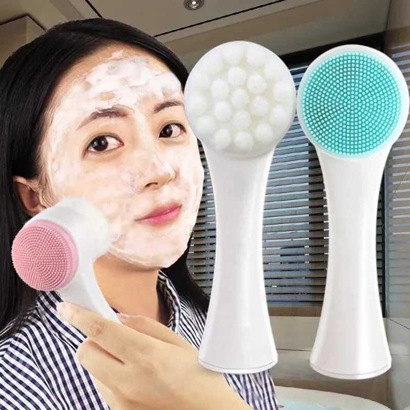 3D Double Head Silicone Manual Facial Cleansing Brush