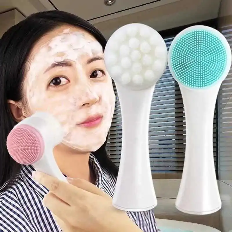 3D Double Head Silicone Manual Facial Cleansing Brush