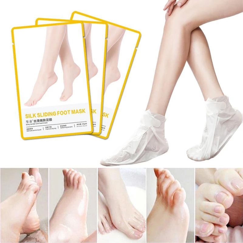 SILK SLIDING FOOT MASK for Dry Cracked Feet Heel Repair for Women - Exfoliating Feet Peeling Mask Skincare Product (Pack of 01)