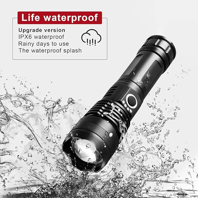 Rechargeable Waterproof Zoom LED Flashlight USB Torch Ligh  ৫৫০০mAh ব্যাটারি