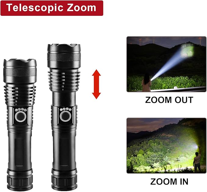 Rechargeable Waterproof Zoom LED Flashlight USB Torch Ligh  ৫৫০০mAh ব্যাটারি