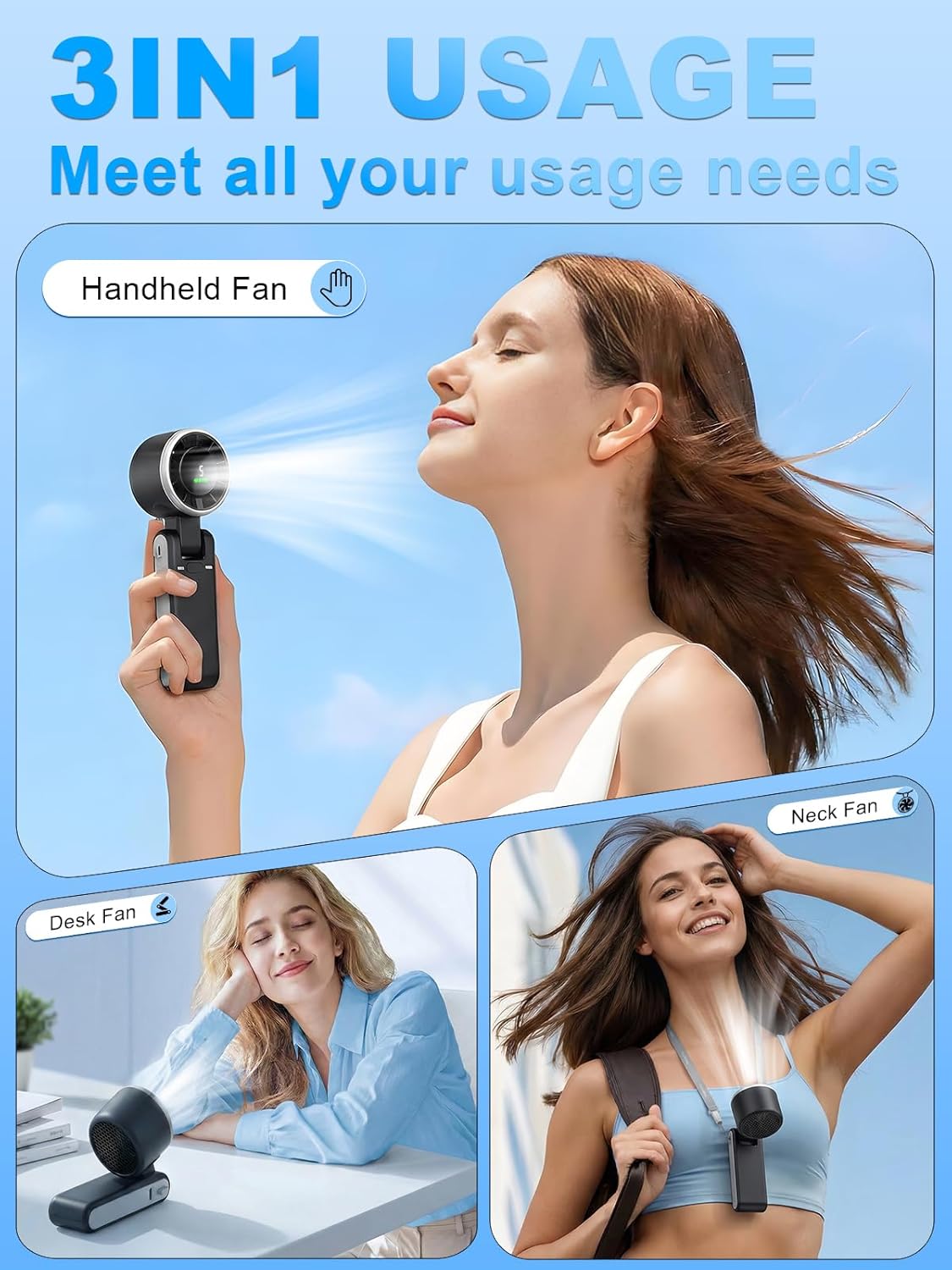 Turbo High-Speed Mini Fan – Portable Rechargeable Neck & Handheld Cooling Fan